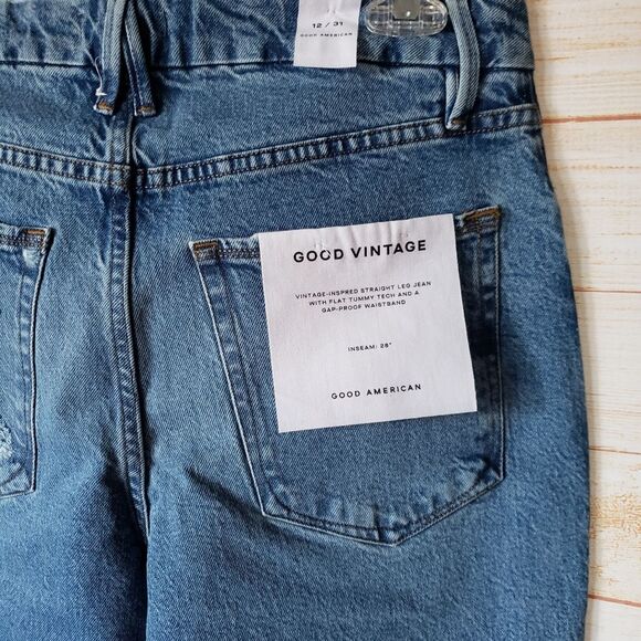 Good American Good Vintage High Waist Distressed Denim Jeans Cotton/Elastane - Picture 4 of 7